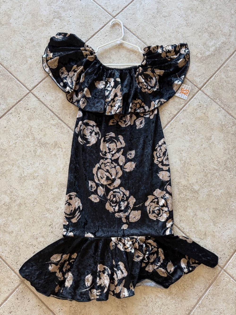 LuLaRoe Black Velvet Cici Dress with Gold Floral Accents - NWT